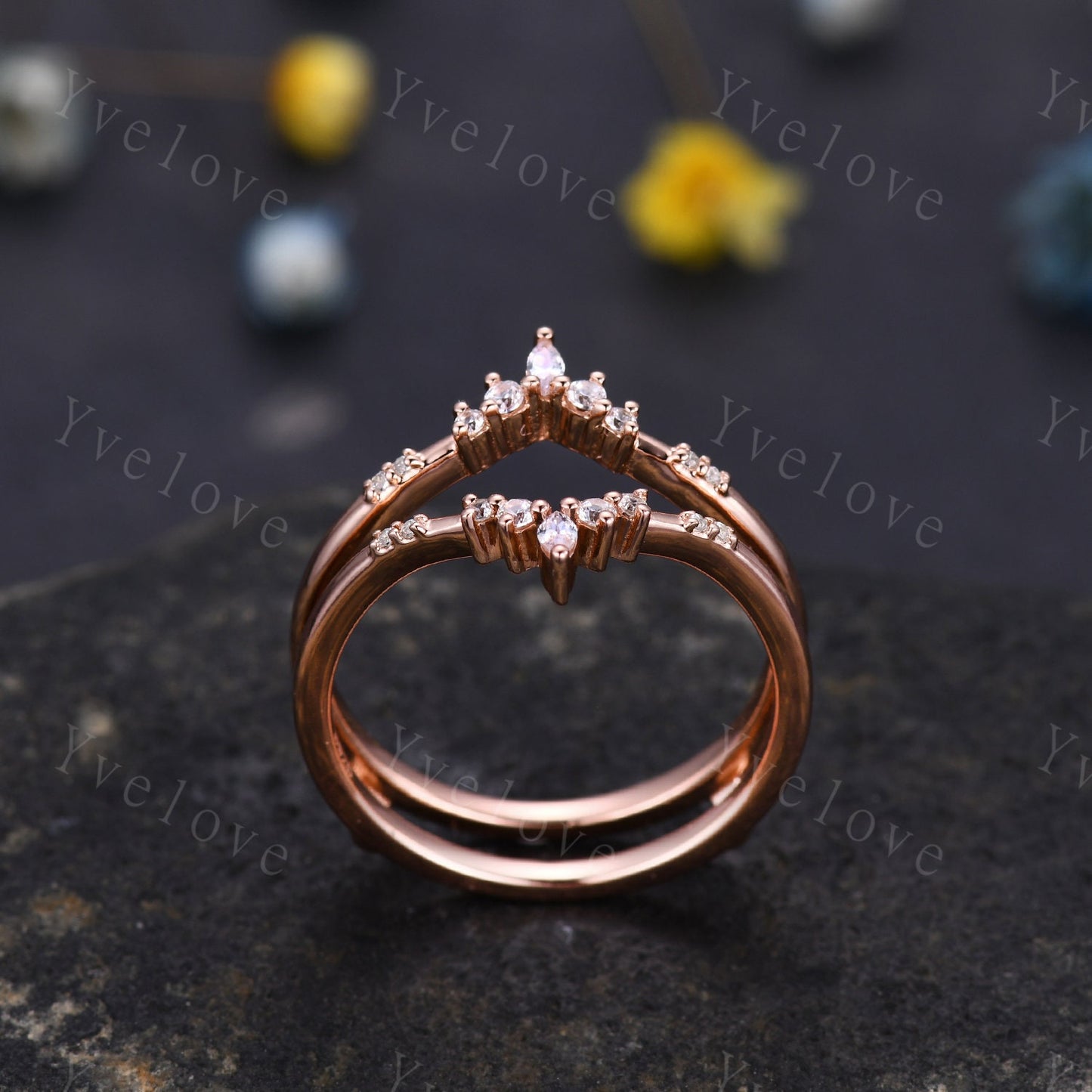 Dainty Moissanite wedding band V Curved Diamond wedding band Enhancer Band Rose gold Stacking Matching Band Bridal Promise Anniversary Gift