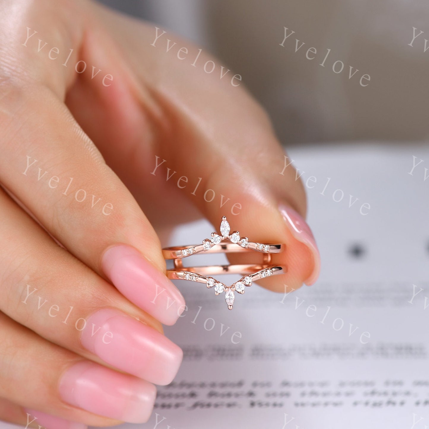 Dainty Moissanite wedding band V Curved Diamond wedding band Enhancer Band Rose gold Stacking Matching Band Bridal Promise Anniversary Gift