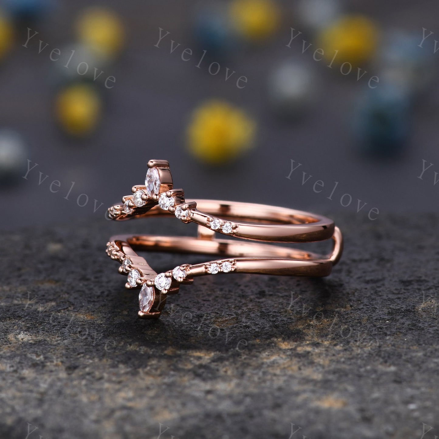 Dainty Moissanite wedding band V Curved Diamond wedding band Enhancer Band Rose gold Stacking Matching Band Bridal Promise Anniversary Gift