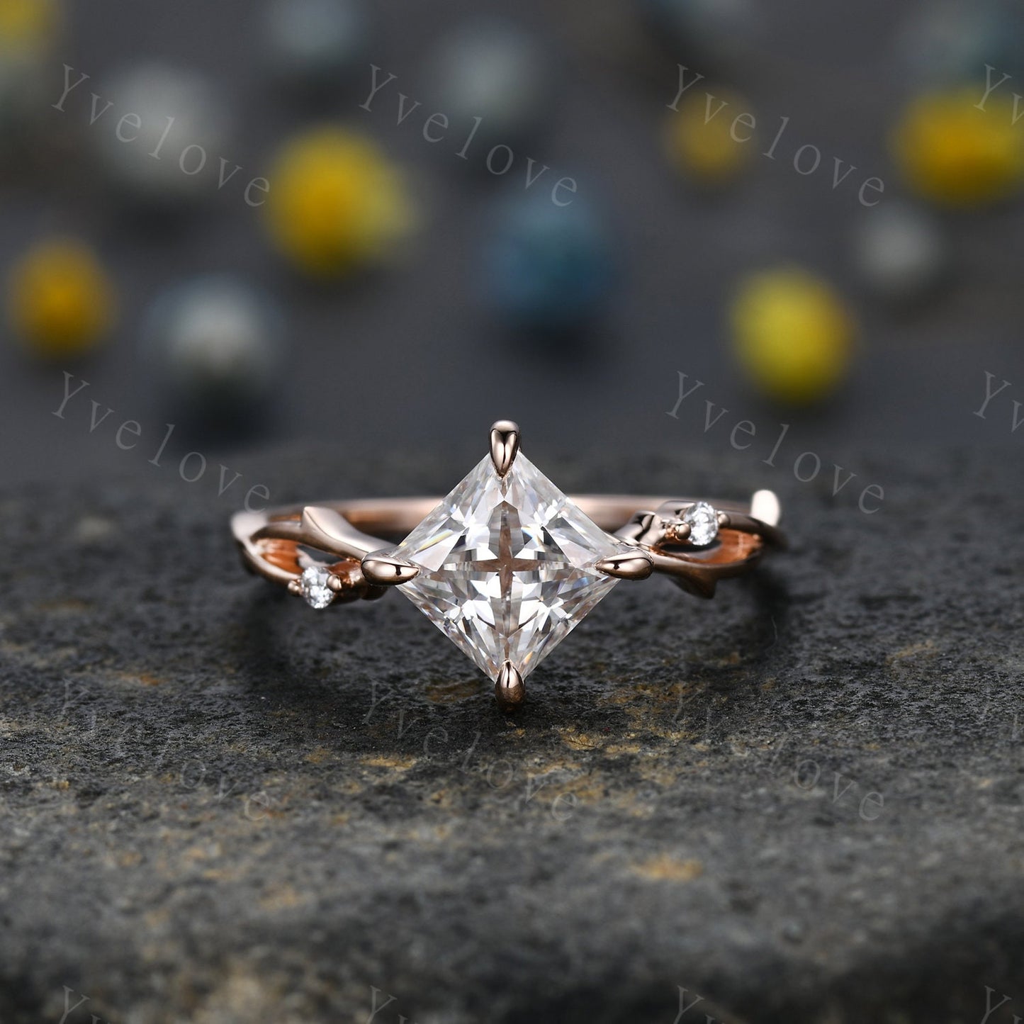 Vintage Princess Cut Moissanite Engagement Ring Set,Twisted Ring,Leaf Vines Moissanite Bridal Set,Branch Ring,Dainty Twig Diamond Ring Gift