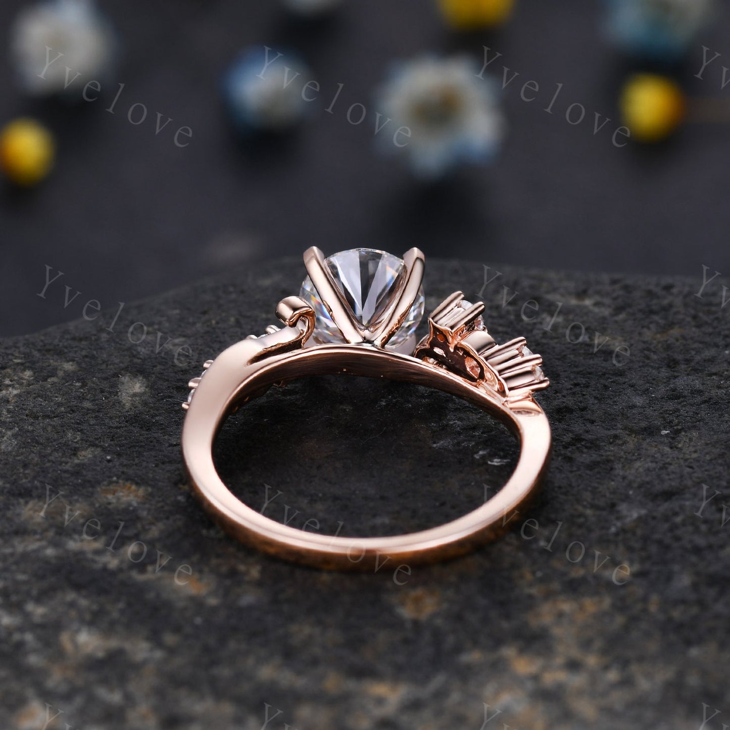 Vintage Moissanite Engagement Ring,Rose Gold Moissanite Wedding Ring,Art Deco Unique Diamond Wedding Band,Antique Bridal Ring,Ring for Women