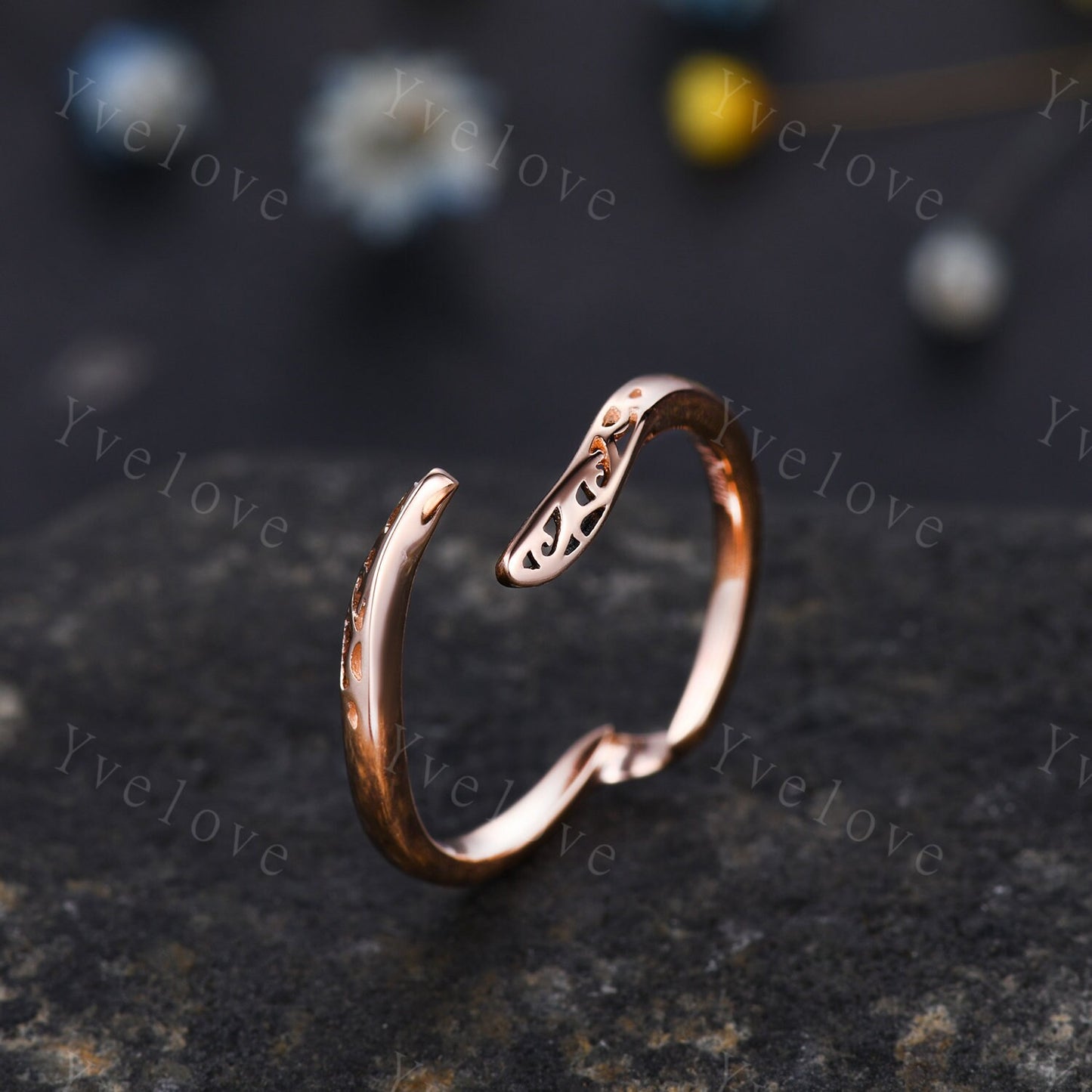 Art Deco Plain Gold Band Open Gap Band 10k/14k/18k Gold Stacking Matching Wedding Band Bridal Promise Ring Anniversary Gift Rings For Her
