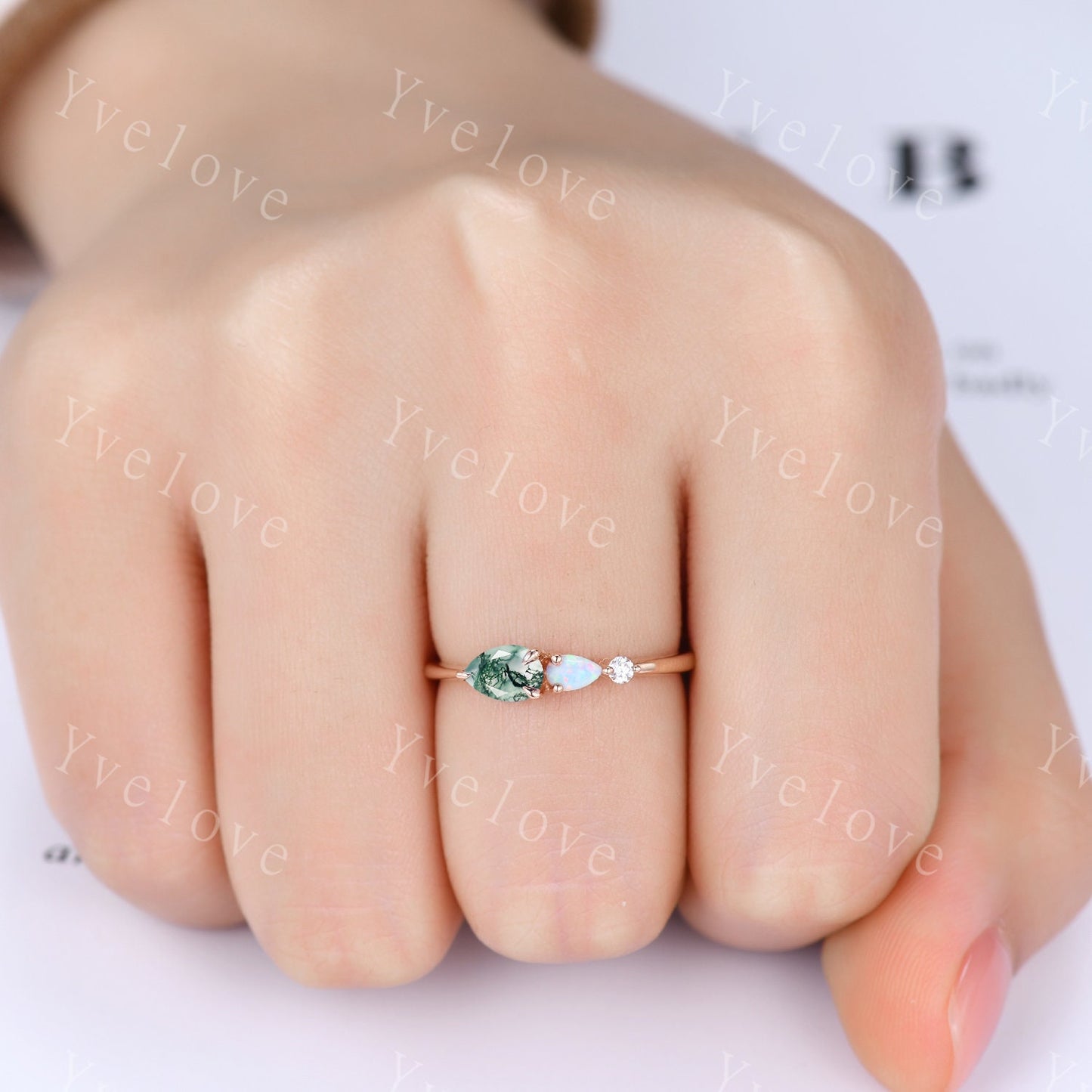 Custom order for Kate, moss agate and opal. moissanite Size 12,