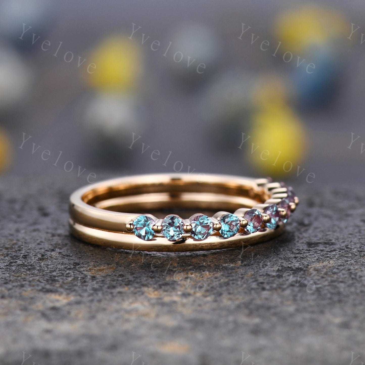 Unique Alexandrite Ring,Plain Band,14K Yellow Gold Women Antique Ring,Wedding Band,Vintage Stacking Matching Ring,Bridal Ring Gift For Her