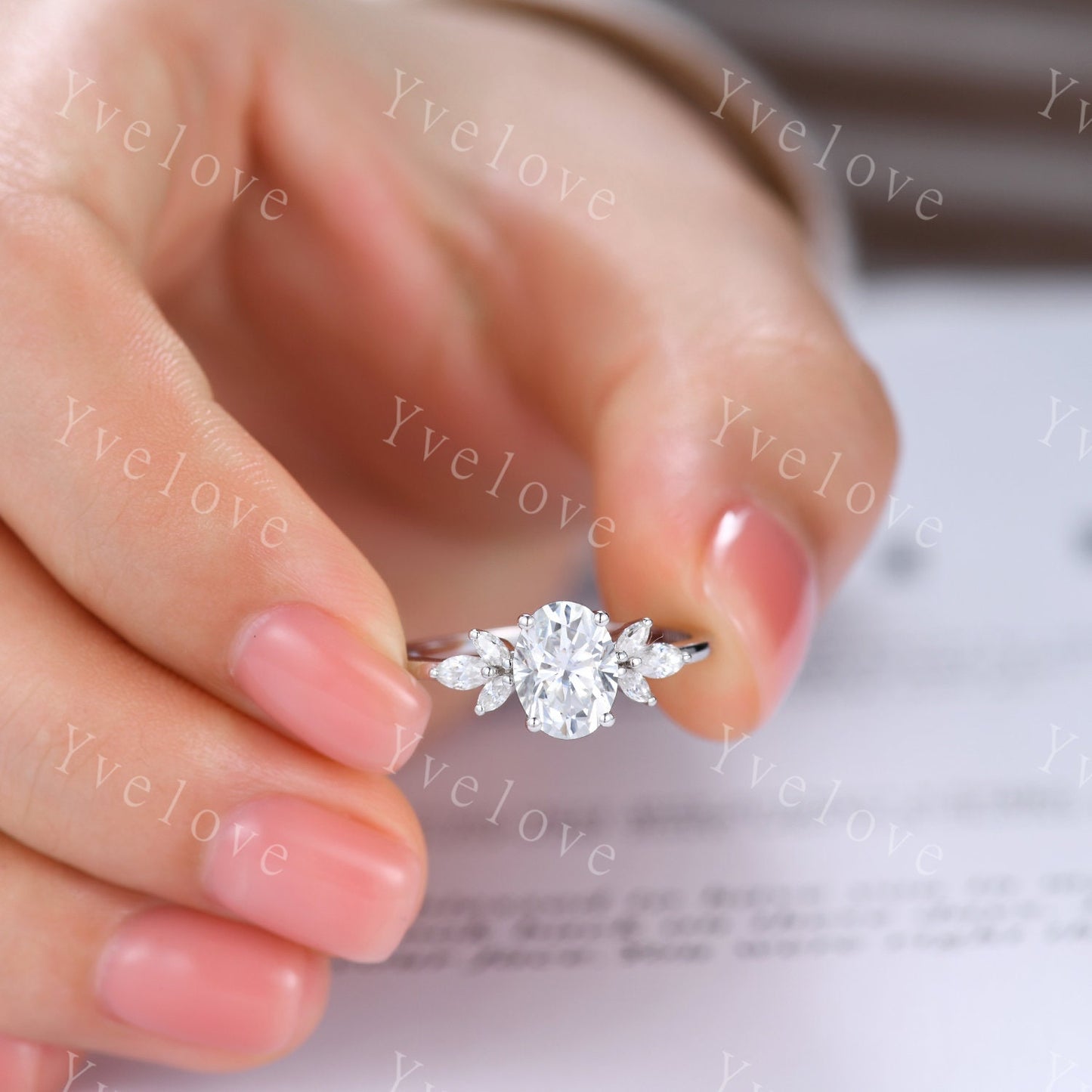 Vintage Moissanite Wedding Ring Oval Moissanite Engagement Ring Unique Marquise cut Women Moissanite Stacking Matching Band Silver Ring Gift