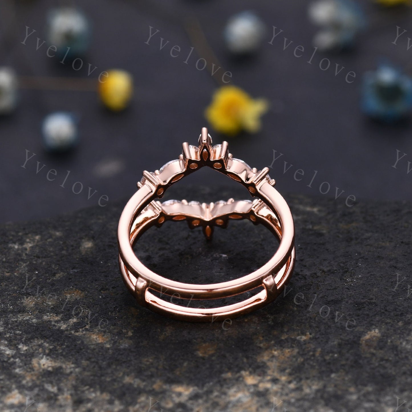 Unique Moissanite wedding band V Curved Diamond wedding band Enhancer Band Rose gold Stacking Matching Band Bridal Promise Anniversary Gift