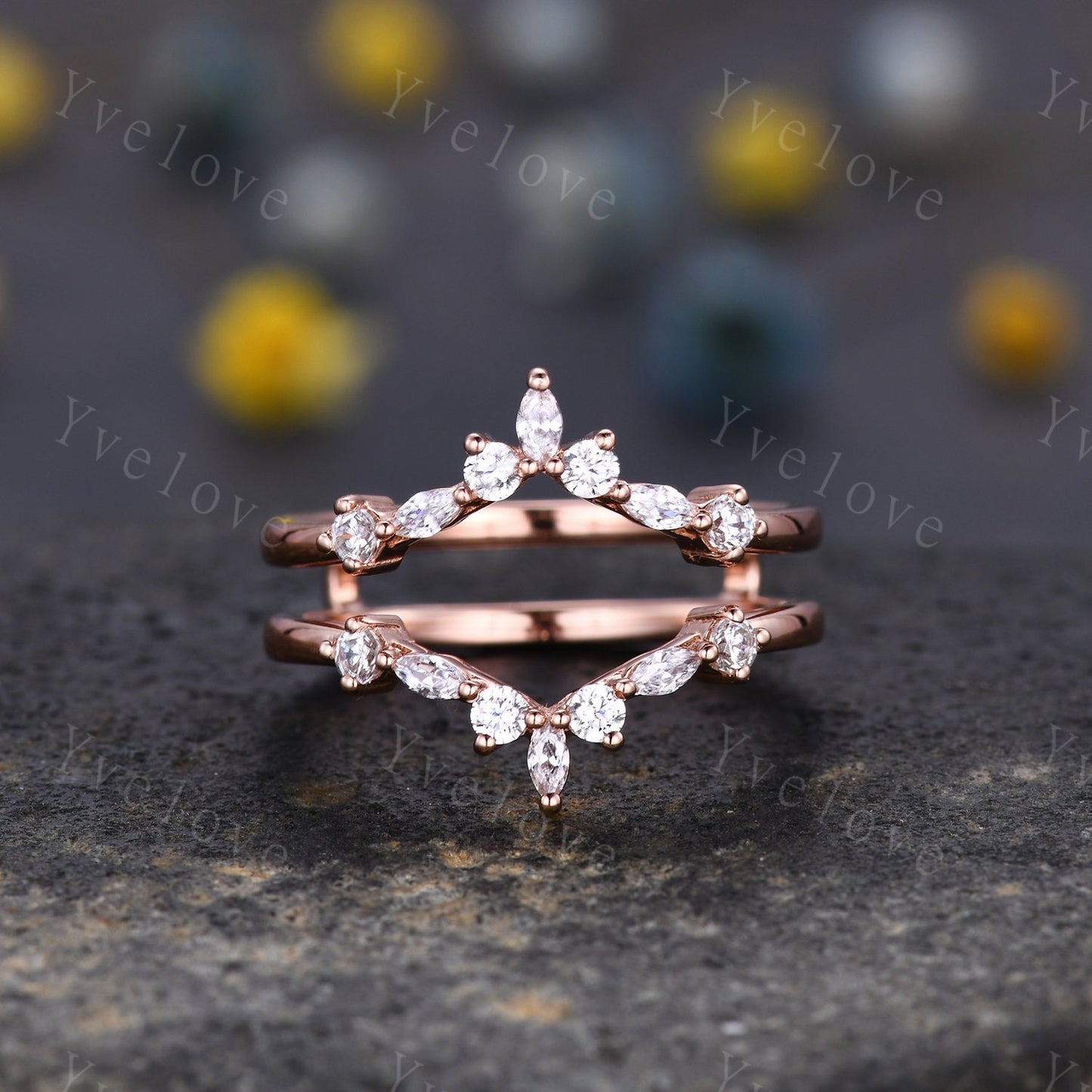 Unique Moissanite wedding band V Curved Diamond wedding band Enhancer Band Rose gold Stacking Matching Band Bridal Promise Anniversary Gift