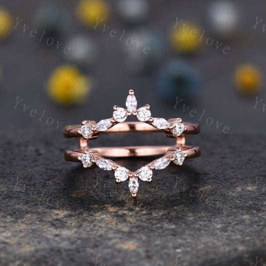 Unique Moissanite wedding band V Curved Diamond wedding band Enhancer Band Rose gold Stacking Matching Band Bridal Promise Anniversary Gift