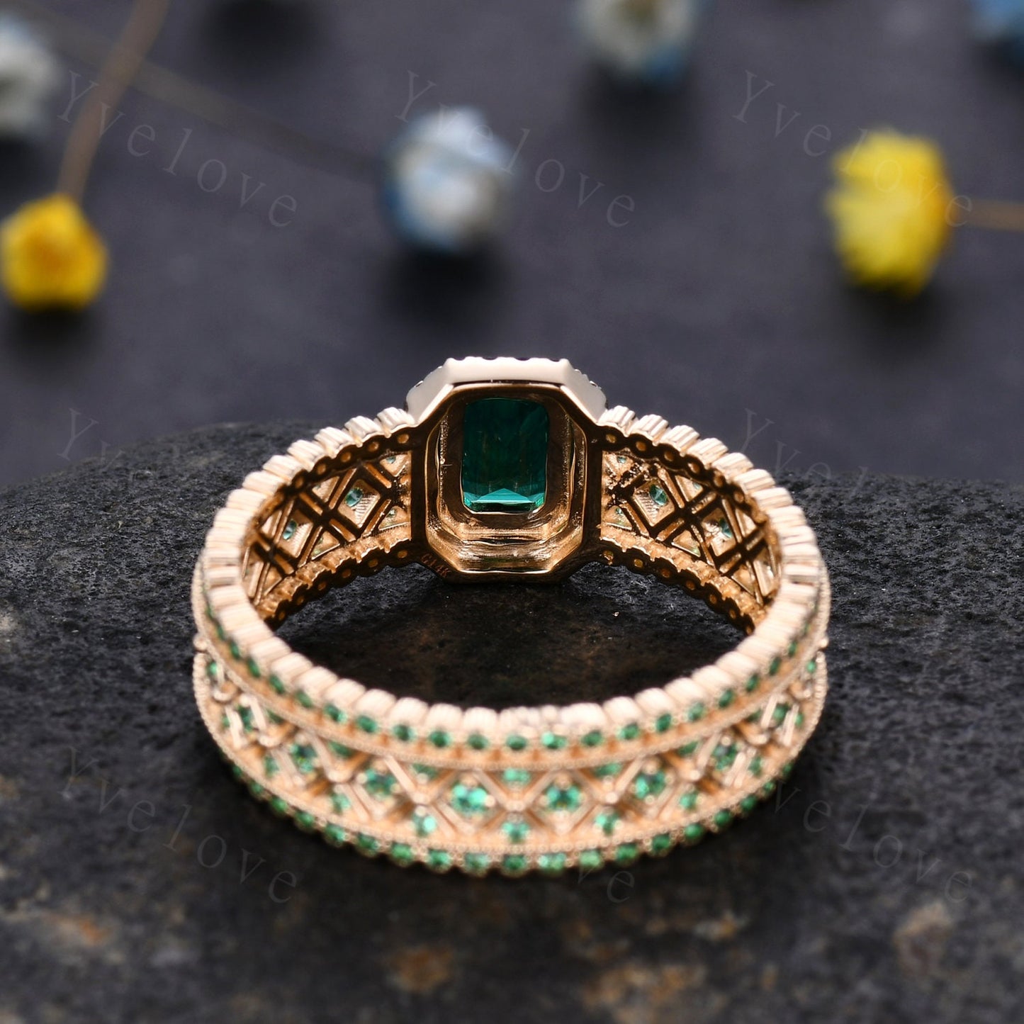 0.7ct Natural Emerald Engagement Ring Sapphire Wedding Band Emerald Gemstone Bridal Ring 14k Gold Men's Statement Ring Anniversary Ring Gift