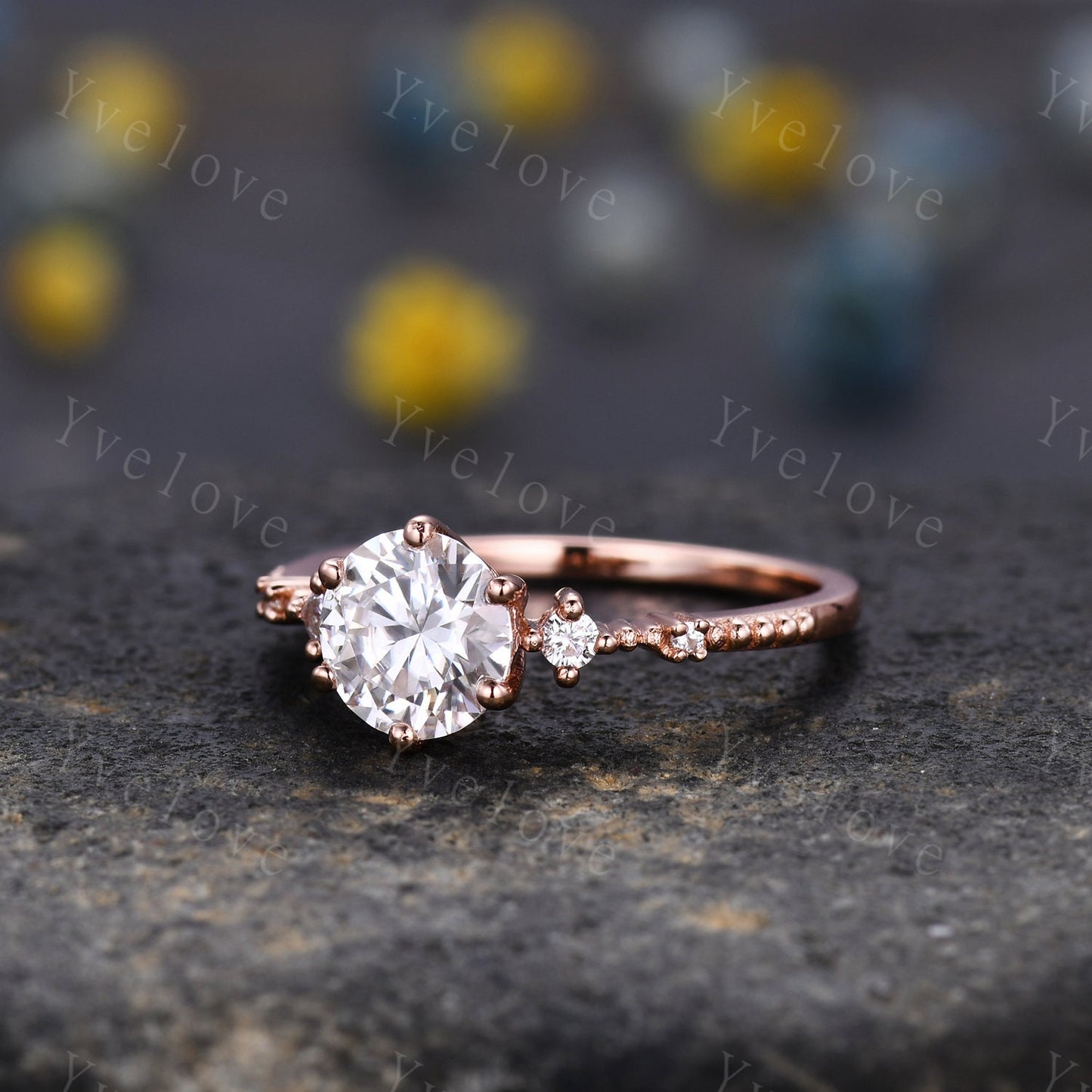 7mm Round Moissanite Ring,Dainty Engagement Ring,Solitaire Ring,14K Rose Gold Ring,Stacking Matching Ring,Promise Bridal Ring,Ring For Women