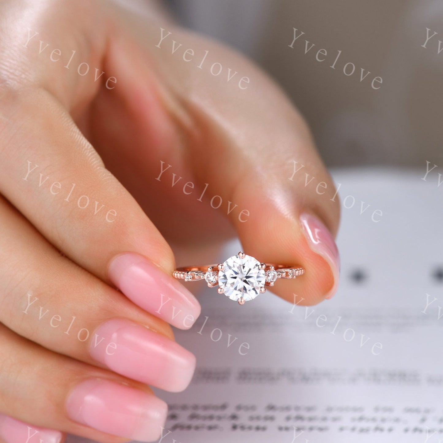 7mm Round Moissanite Ring,Dainty Engagement Ring,Solitaire Ring,14K Rose Gold Ring,Stacking Matching Ring,Promise Bridal Ring,Ring For Women