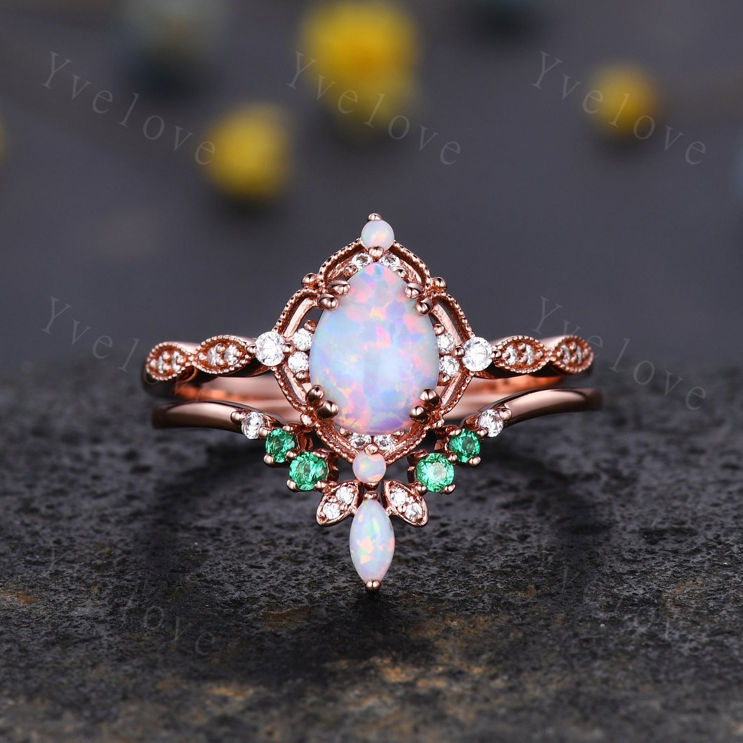 Vintage White Opal Engagement Ring,Pear Shape Opal Bridal Ring,October Birthstone Ring,14K Solid Gold Ring,Women Rings Gift For Her,Handmade