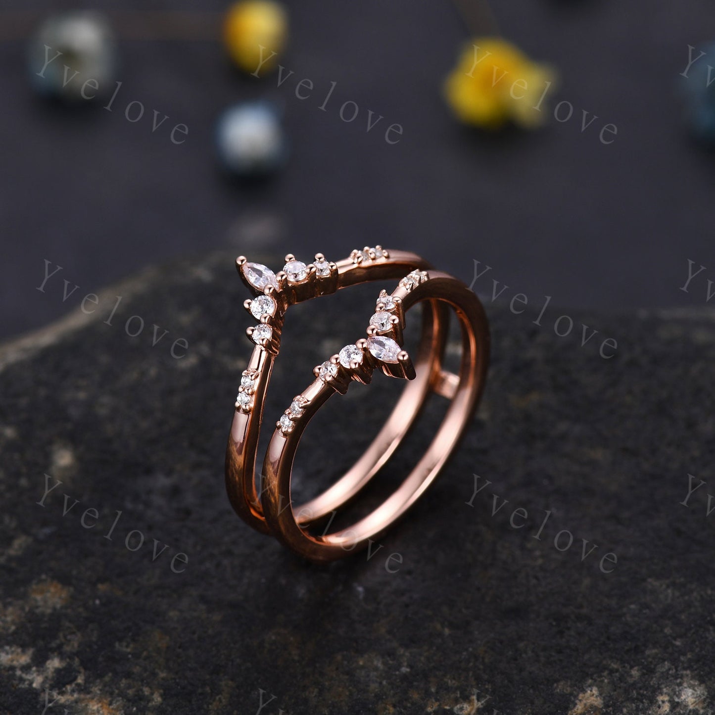 Dainty Moissanite wedding band V Curved Diamond wedding band Enhancer Band Rose gold Stacking Matching Band Bridal Promise Anniversary Gift