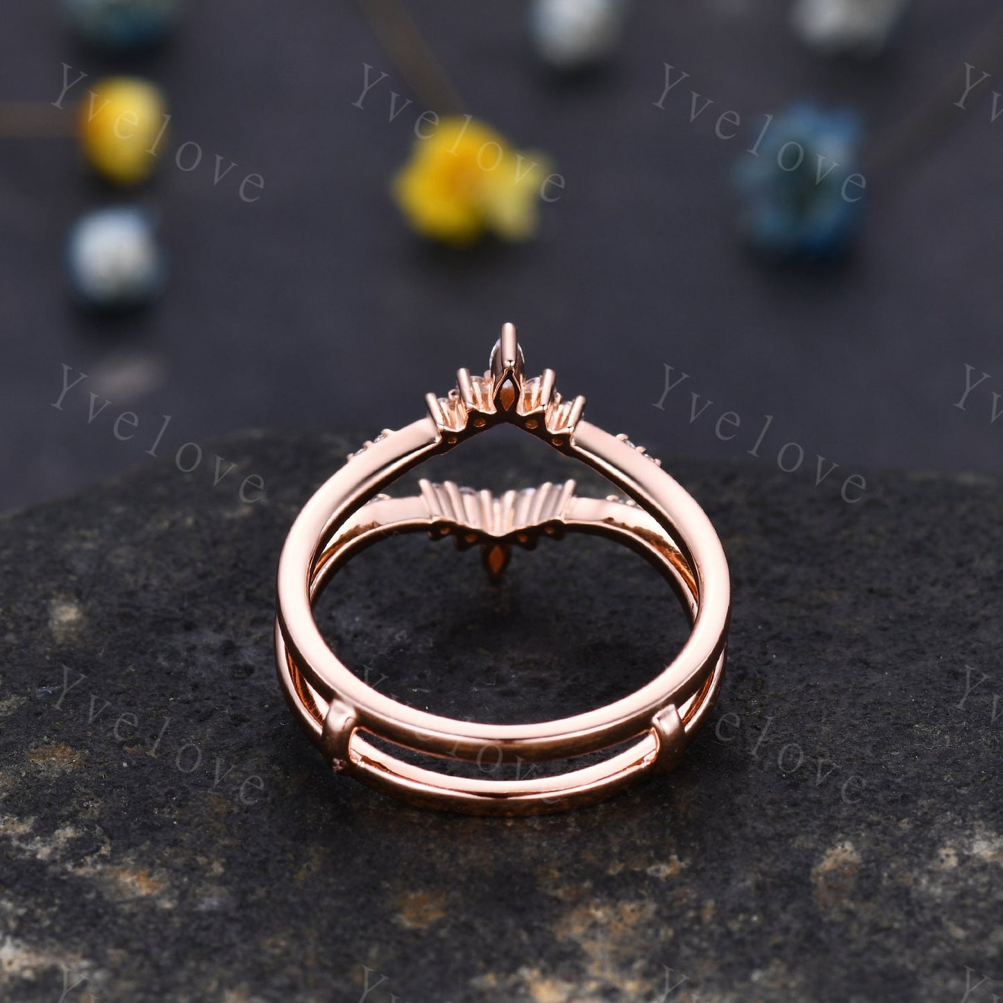 Dainty Moissanite wedding band V Curved Diamond wedding band Enhancer Band Rose gold Stacking Matching Band Bridal Promise Anniversary Gift