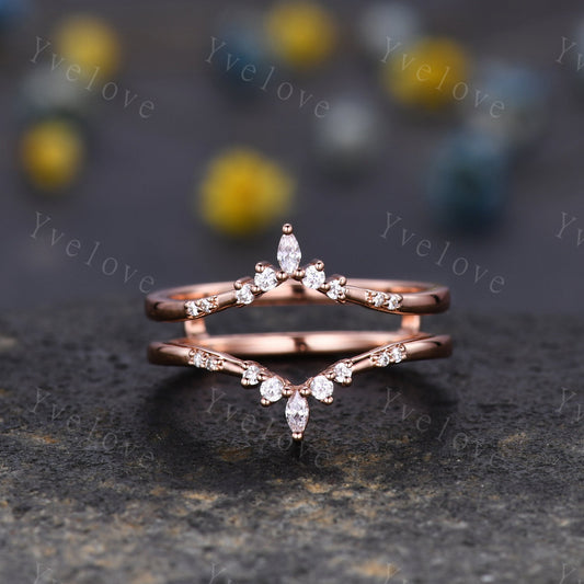 Dainty Moissanite wedding band V Curved Diamond wedding band Enhancer Band Rose gold Stacking Matching Band Bridal Promise Anniversary Gift