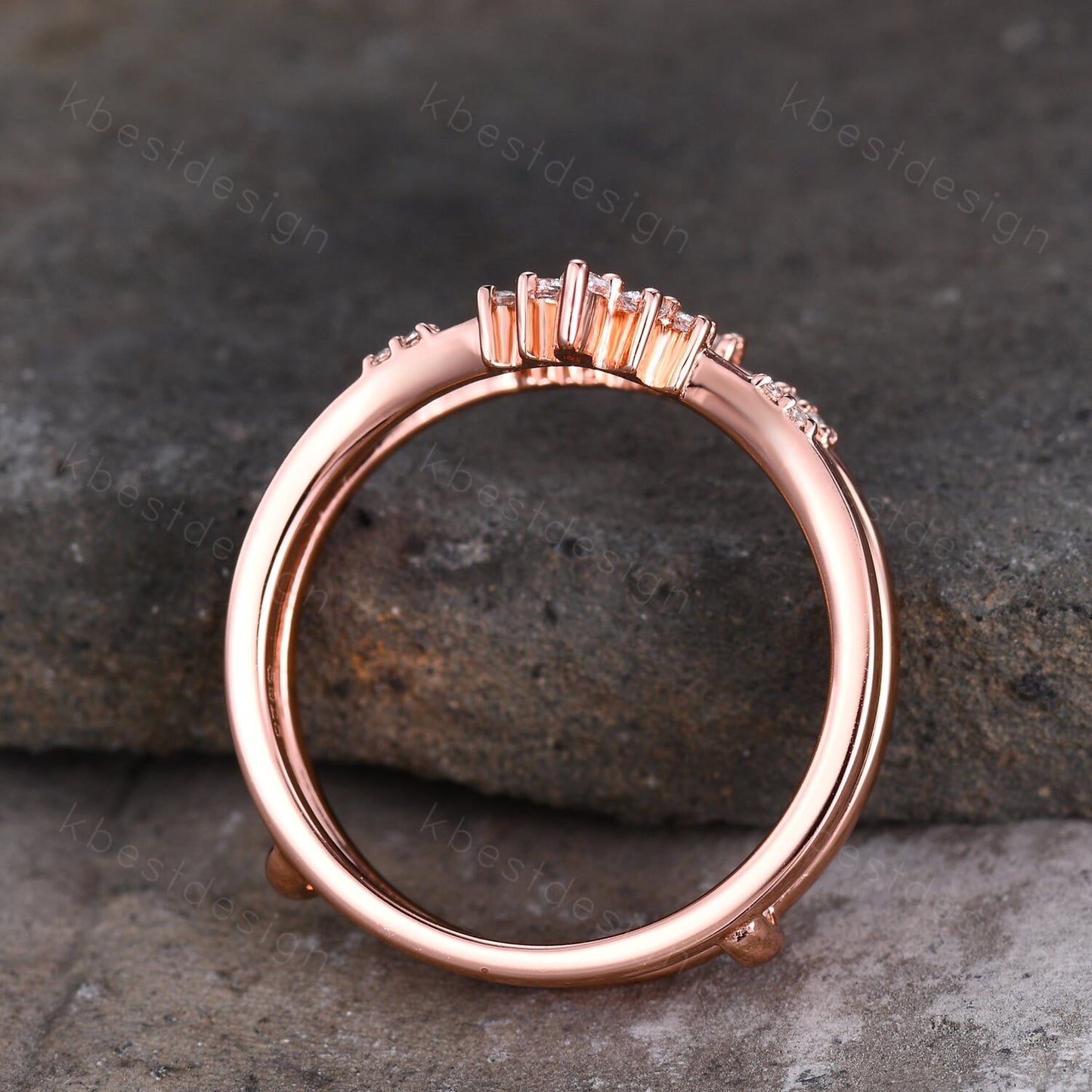 Dainty curved Moissanite wedding band vintage double curved stacking band Rose gold enhancer matching band Unique bridal promise gift