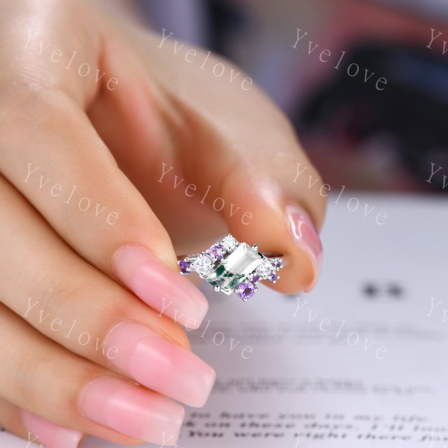 Cluster ring,Cluster engagement ring,Pink Morganite ring,Mutli gemstone ring,Blue Topaz and Amethyst Cluster ring,Stackable band,Personalize