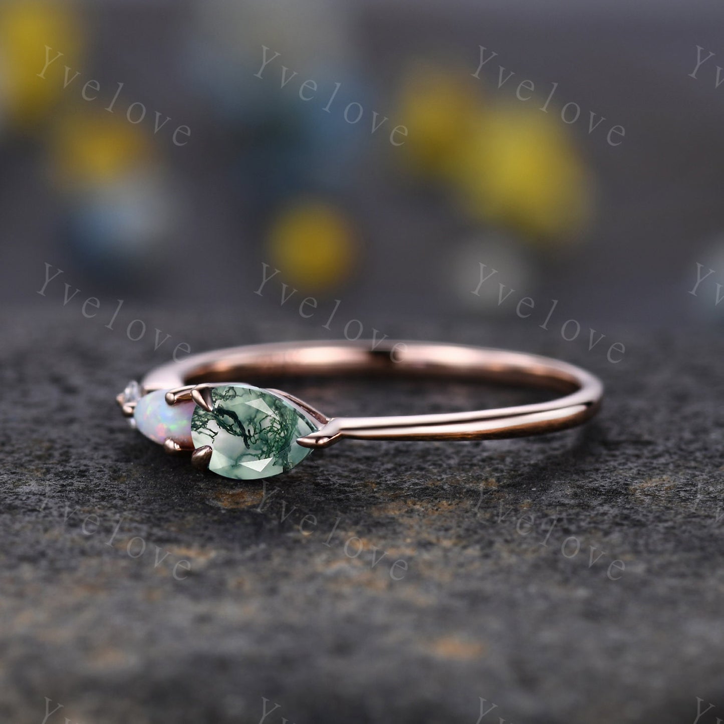 Custom order for Kate, moss agate and opal. moissanite Size 12,