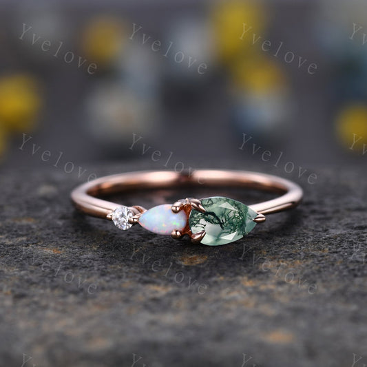 Custom order for Kate, moss agate and opal. moissanite Size 12,