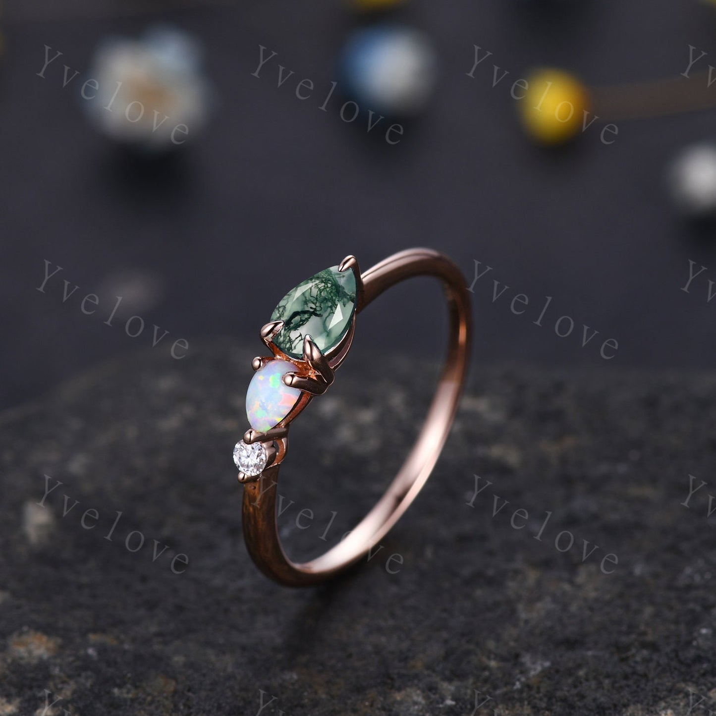 Custom order for Kate, moss agate and opal. moissanite Size 12,