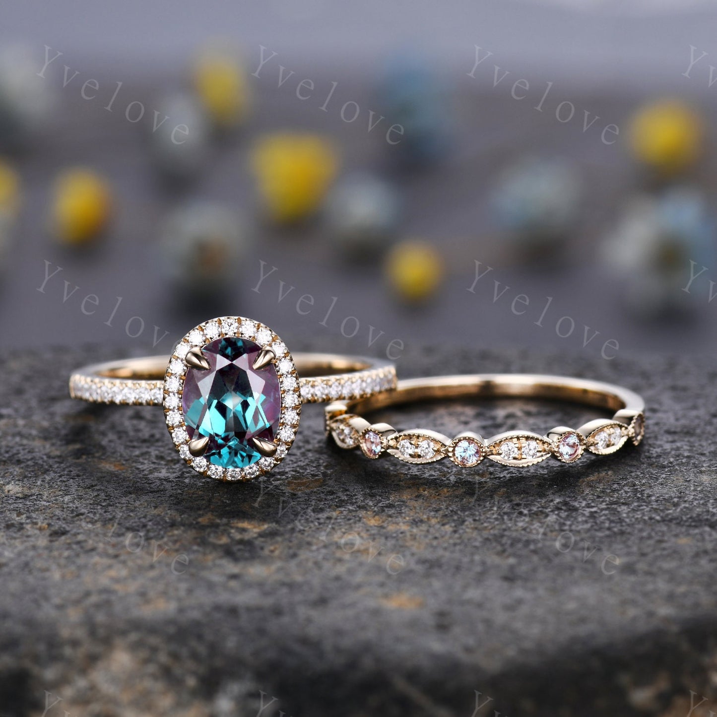 Special listing for Dan, change to size 5 1/4, a set, 14k rose gold, side stones moissanite.
