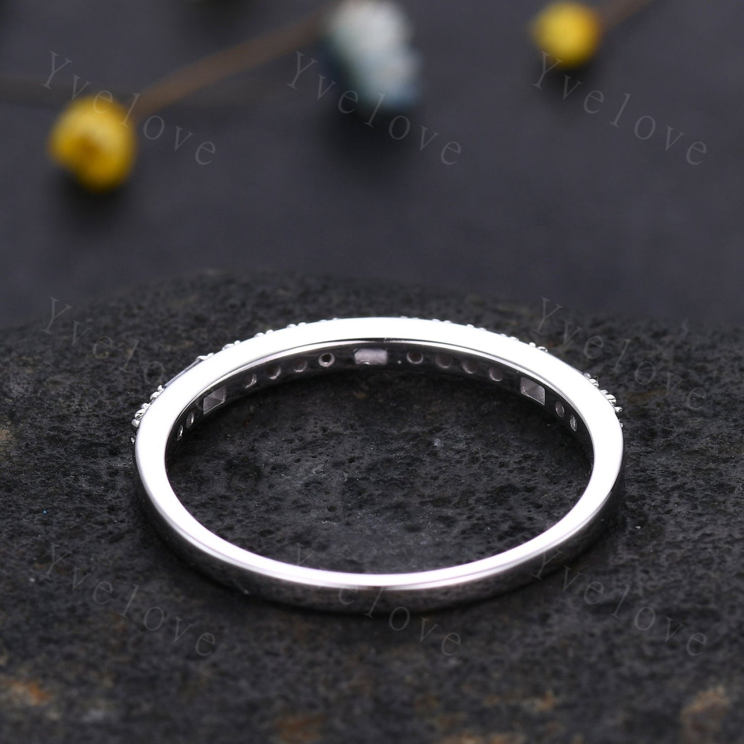 Vintage Baguette Cut Alexandrite Diamond Wedding Band White Gold Rings for Women Half Eternity Wedding Ring June Birthstone Anniversary Gift