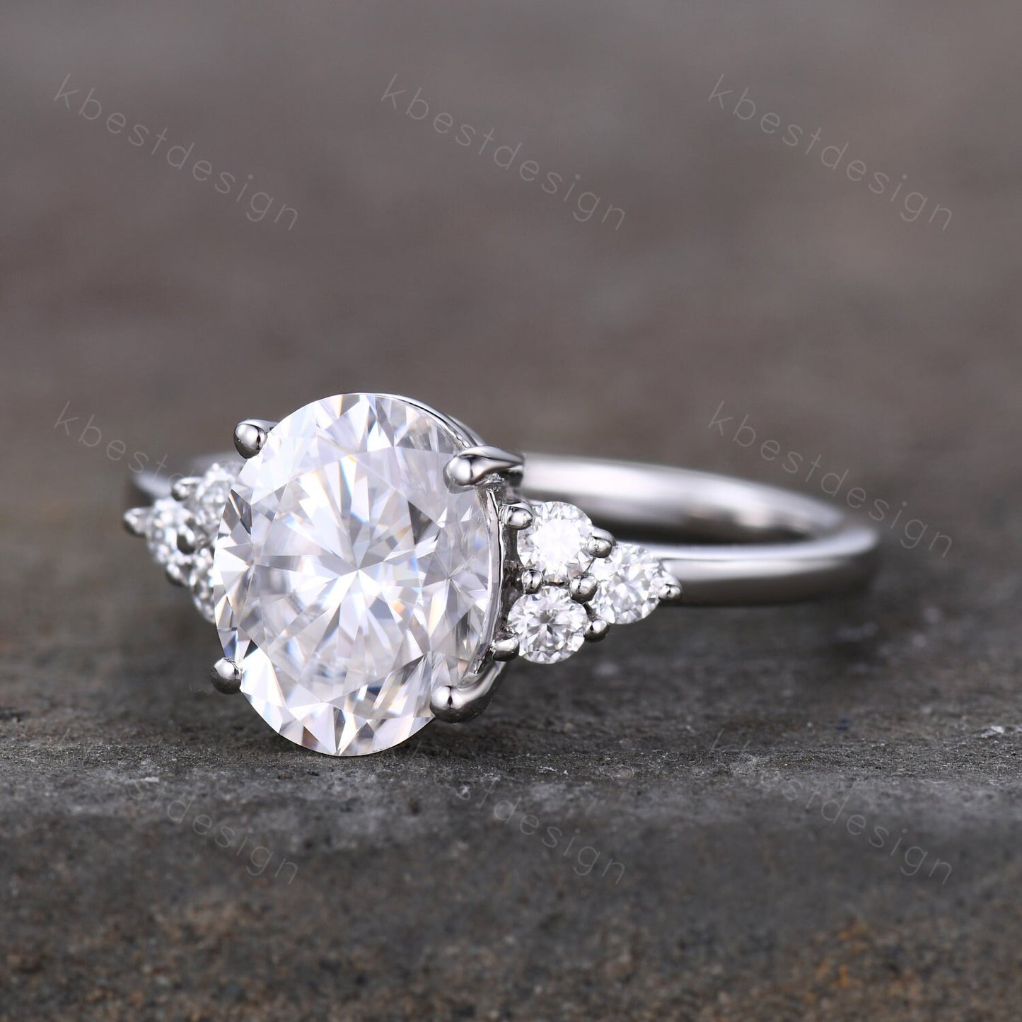 3.00cts Moissanite Oval Engagement Ring, Oval 10x8mm Moissanite Wedding Ring, Unique Cluster Bridal Ring, White Gold Moissanite Ring