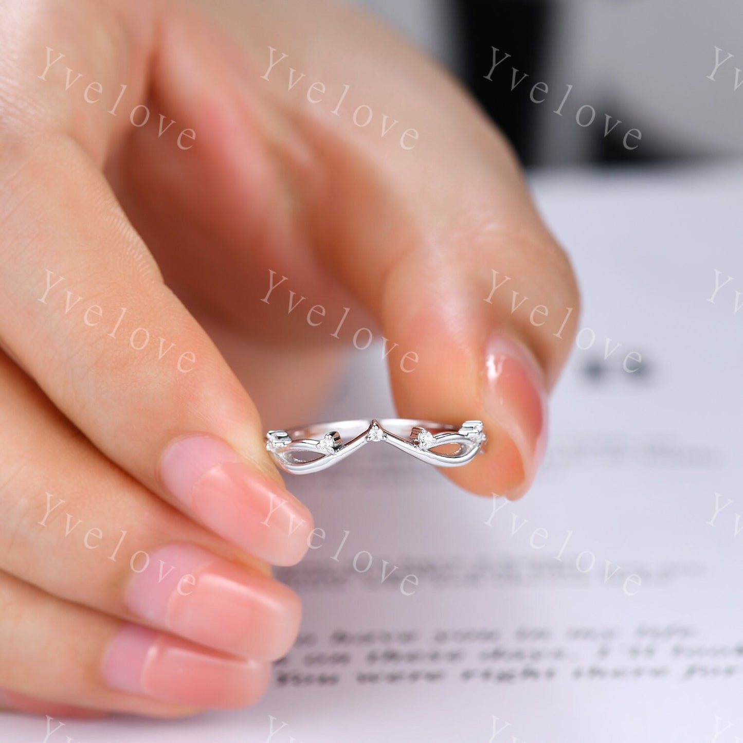 Vintage Twig Engagement Ring,Twig Stacking Band,Women Vine Diamond Band,Art Deco Curved Branch Moissanite Wedding Band,Platinum Silver Ring