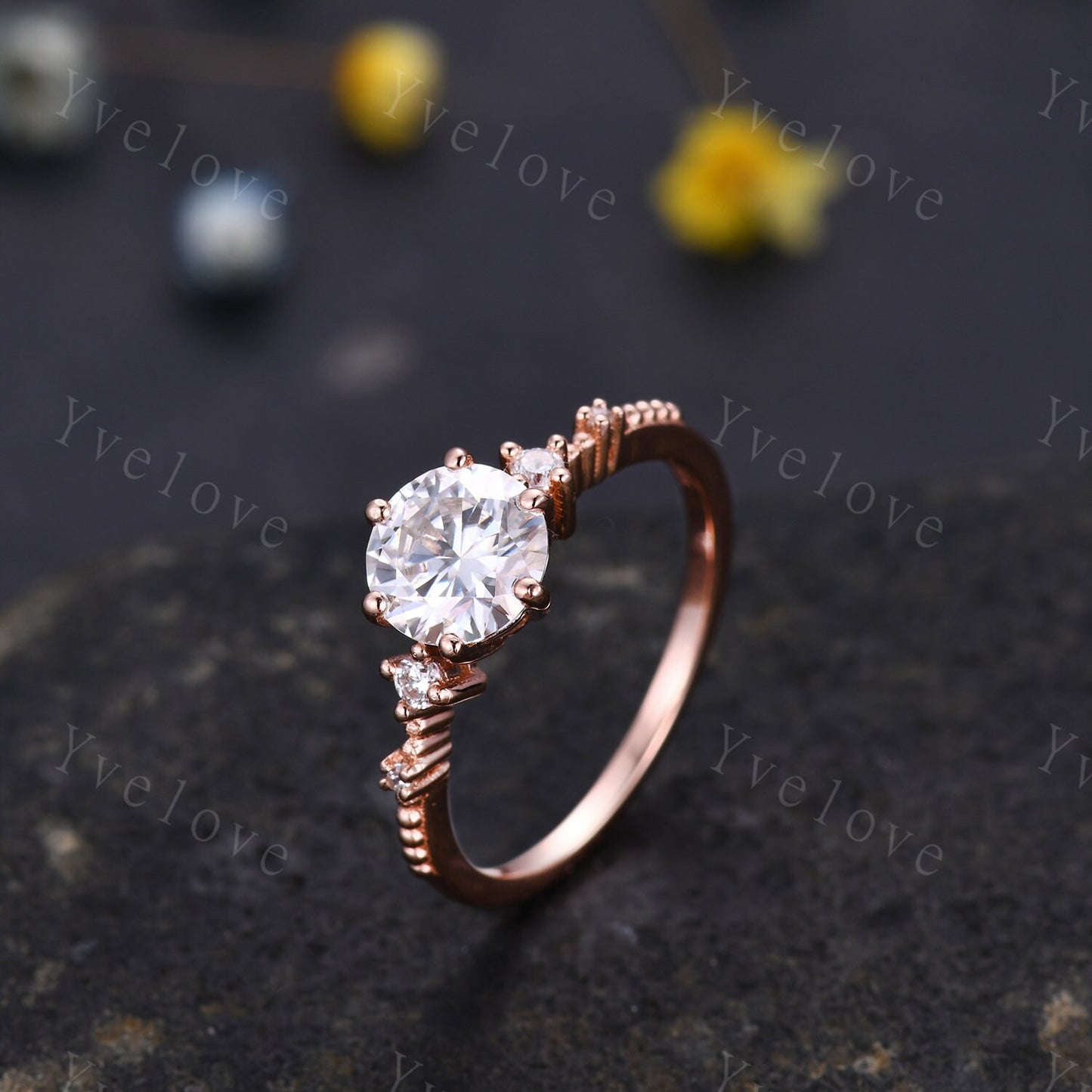 7mm Round Moissanite Ring,Dainty Engagement Ring,Solitaire Ring,14K Rose Gold Ring,Stacking Matching Ring,Promise Bridal Ring,Ring For Women