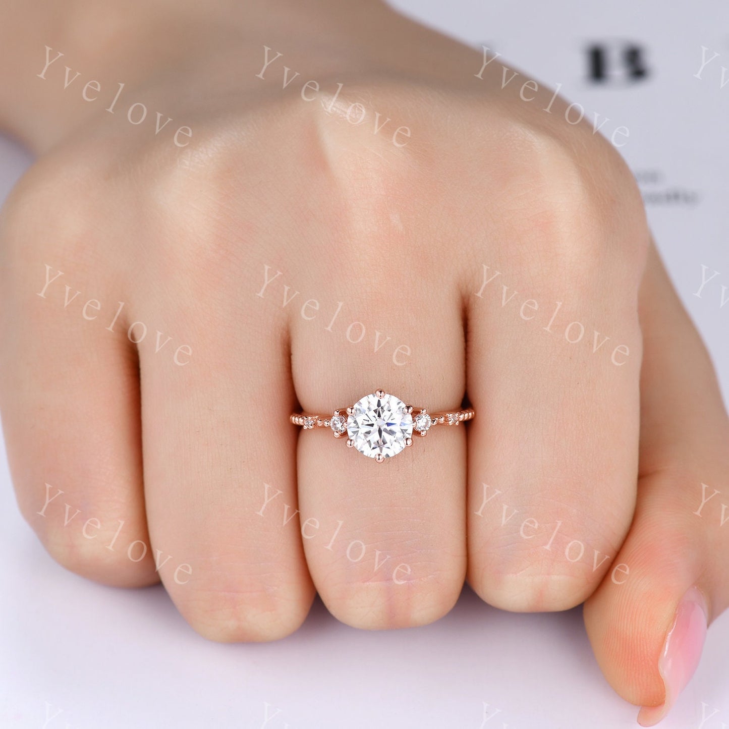 7mm Round Moissanite Ring,Dainty Engagement Ring,Solitaire Ring,14K Rose Gold Ring,Stacking Matching Ring,Promise Bridal Ring,Ring For Women