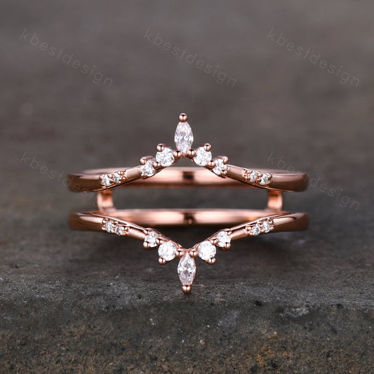Dainty curved Moissanite wedding band vintage double curved stacking band Rose gold enhancer matching band Unique bridal promise gift
