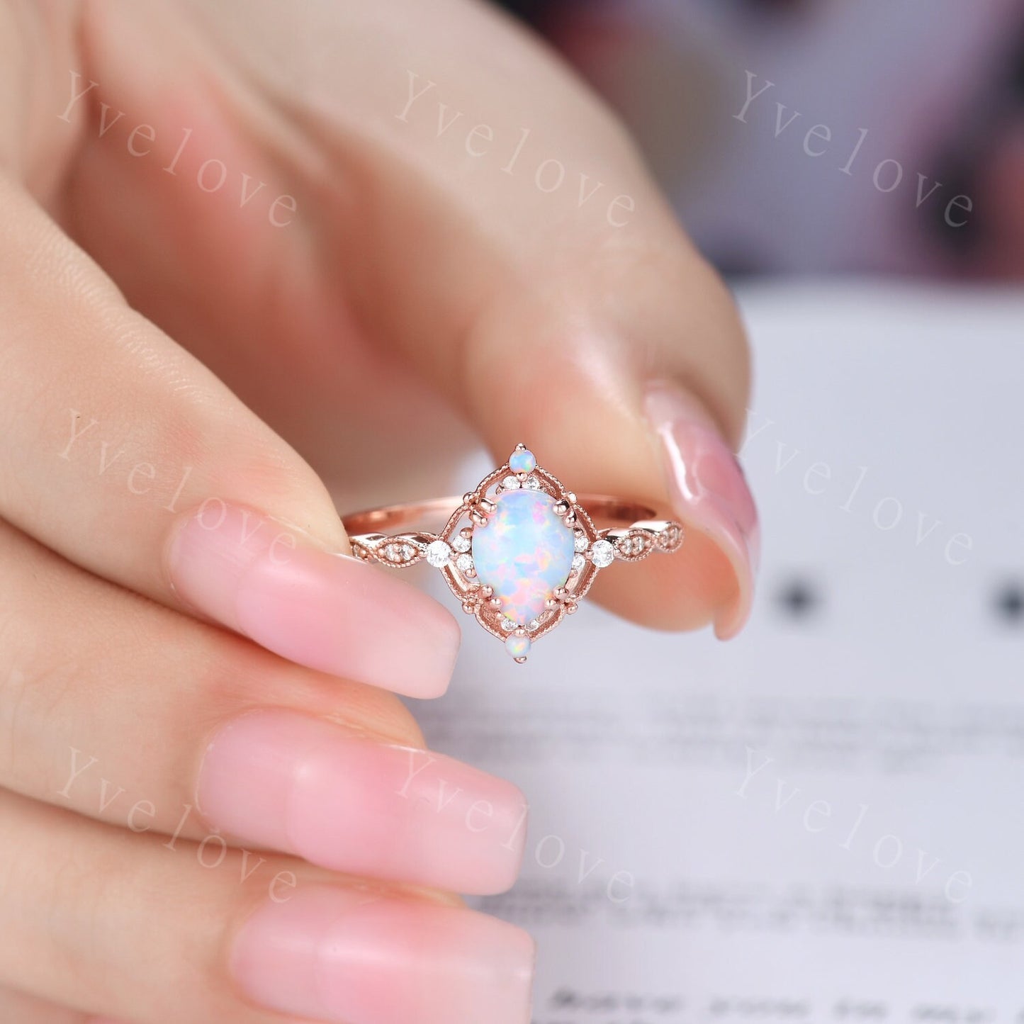 Vintage White Opal Engagement Ring,Pear Shape Opal Bridal Ring,October Birthstone Ring,14K Solid Gold Ring,Women Rings Gift For Her,Handmade
