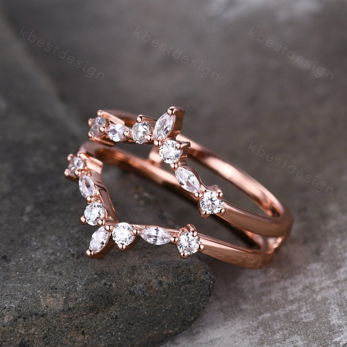 Double curved Moissanite wedding band Vintage marquise cut cluster band Unique stacking matching bridal ring Promise gift Sterling silver
