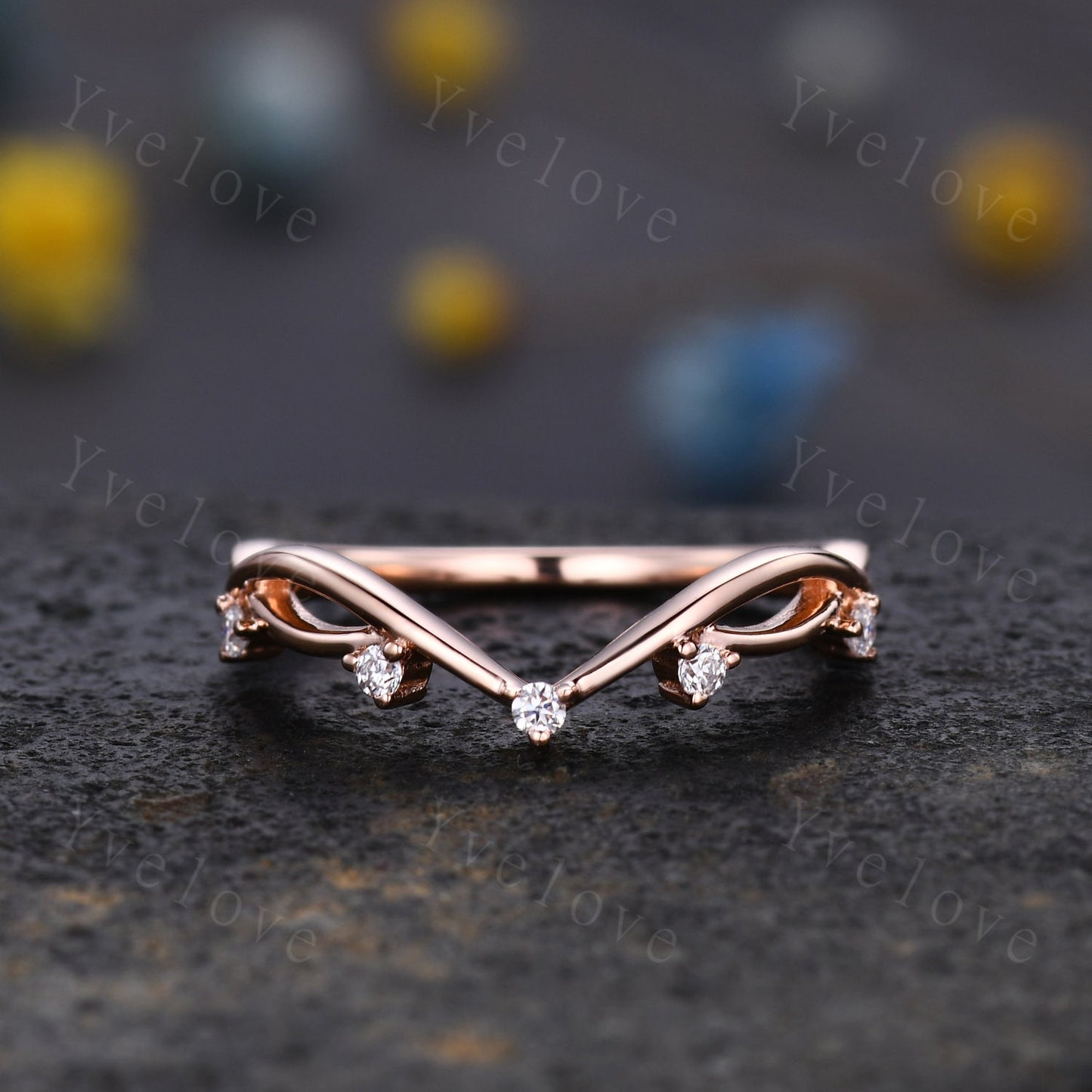 Vintage Twig Engagement Ring,Twig Stacking Band,Women Vine Diamond Band ,Art Deco V Curved Branch Moissanite Wedding Band,14K Rose Gold Ring