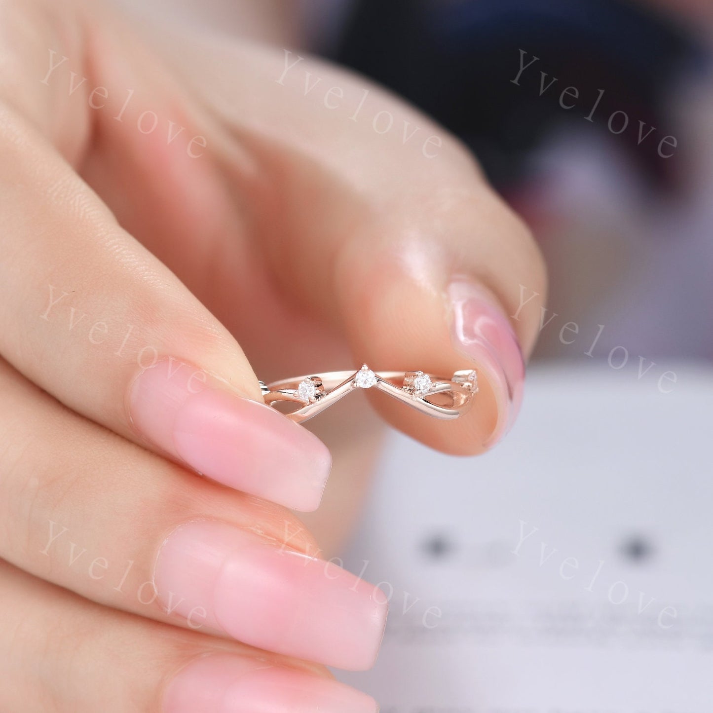 Vintage Twig Engagement Ring,Twig Stacking Band,Women Vine Diamond Band ,Art Deco V Curved Branch Moissanite Wedding Band,14K Rose Gold Ring