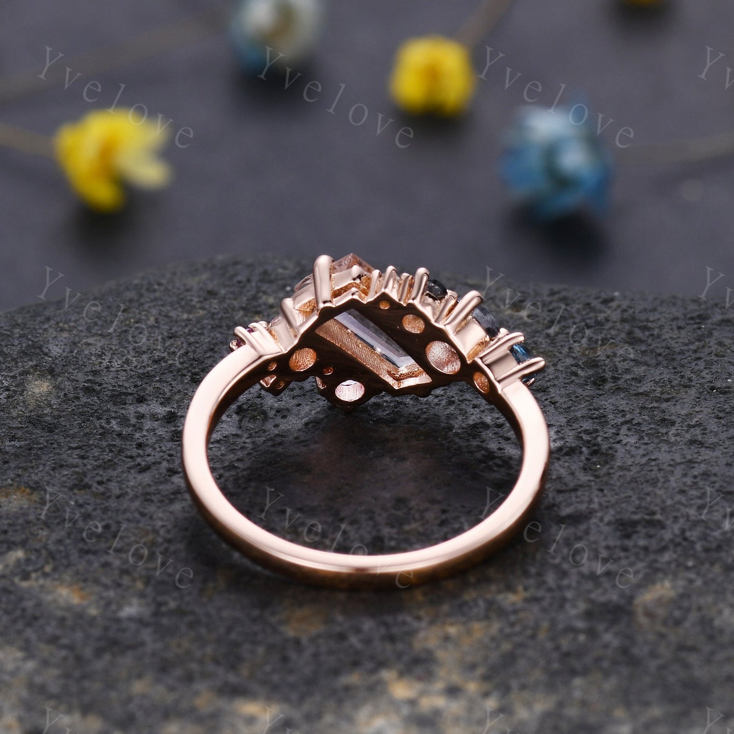 Cluster ring,Cluster engagement ring,Pink Morganite ring,Mutli gemstone ring,Blue Topaz and Amethyst Cluster ring,Stackable band,Personalize