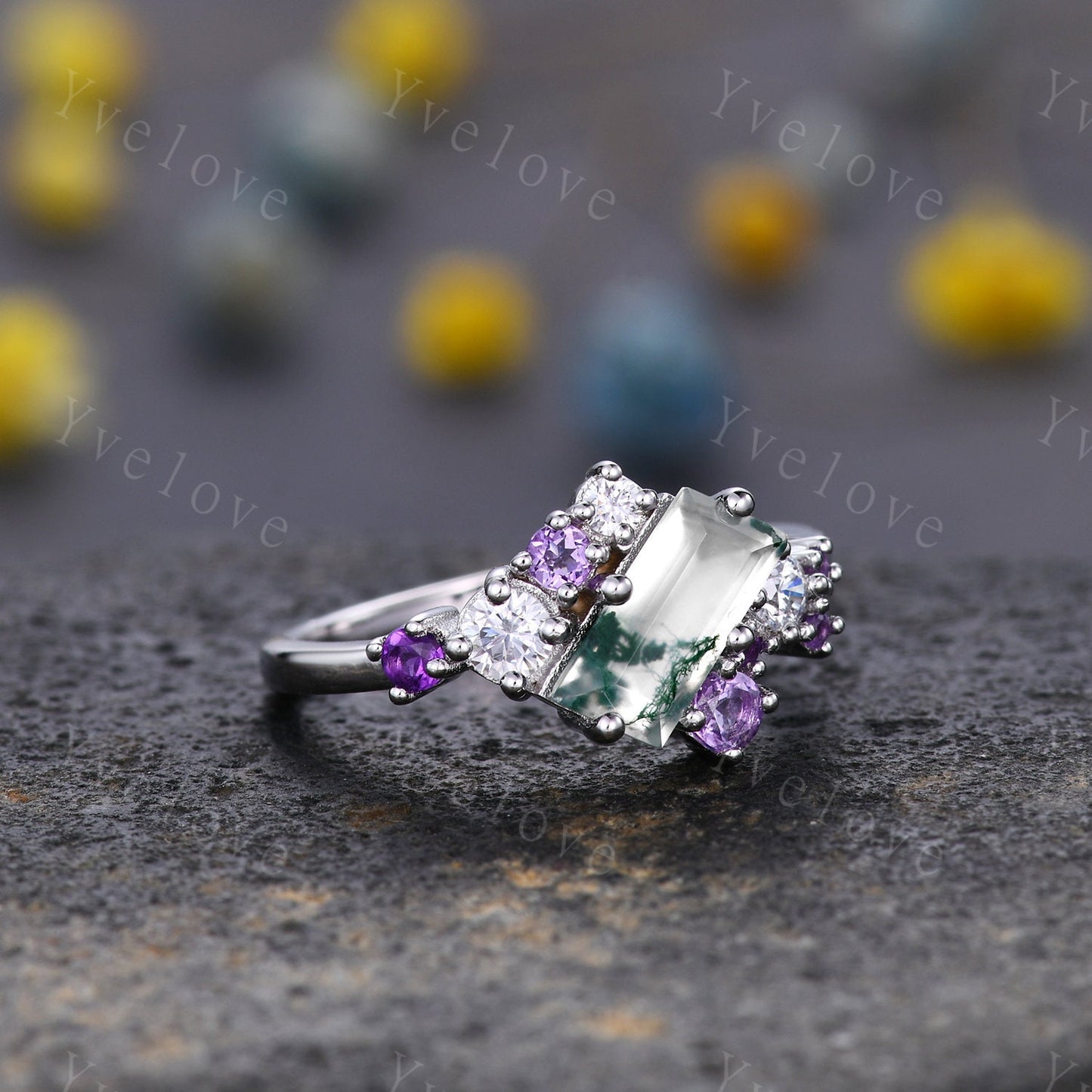 Cluster ring,Cluster engagement ring,Pink Morganite ring,Mutli gemstone ring,Blue Topaz and Amethyst Cluster ring,Stackable band,Personalize