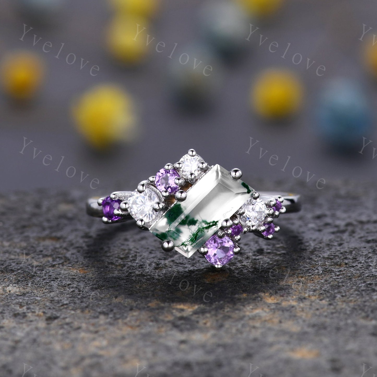 Cluster ring,Cluster engagement ring,Pink Morganite ring,Mutli gemstone ring,Blue Topaz and Amethyst Cluster ring,Stackable band,Personalize