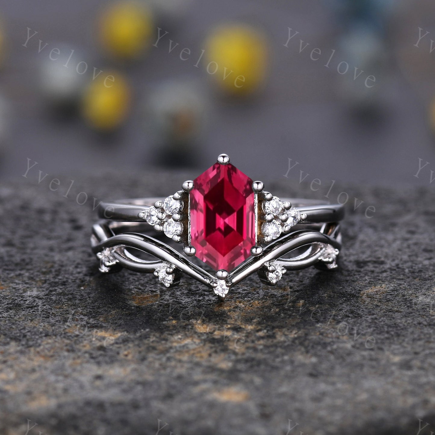 Retro hexagon Red Ruby Ring,Vintage Sterling Silver Ring,Unique Ruby Engagement Ring,Promise Ring,Anniversary Ring Bridal Ring Gift For Her