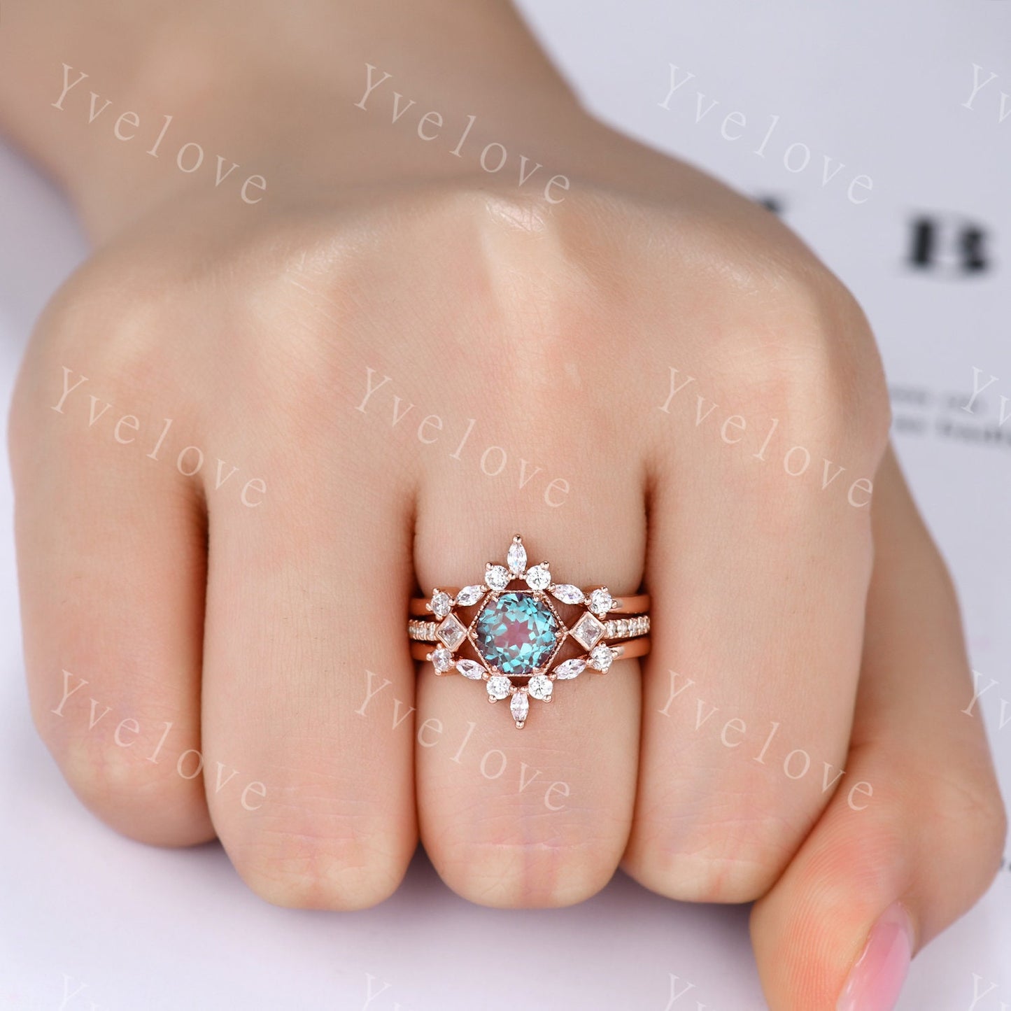 Dainty Alexandrite Engagement Ring,vintage promise ring,Unique Women Bridal Stacking Band 14k Solid Gold Diamond Wedding ring gift for her
