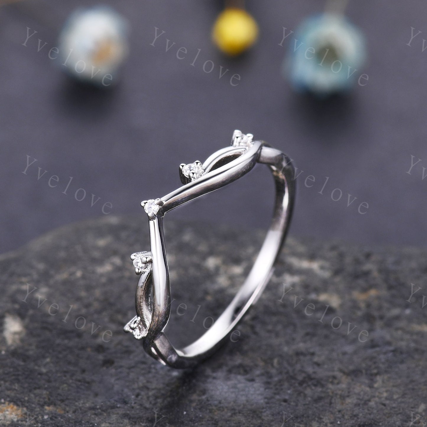 Vintage Twig Engagement Ring,Twig Stacking Band,Women Vine Diamond Band,Art Deco Curved Branch Moissanite Wedding Band,Platinum Silver Ring