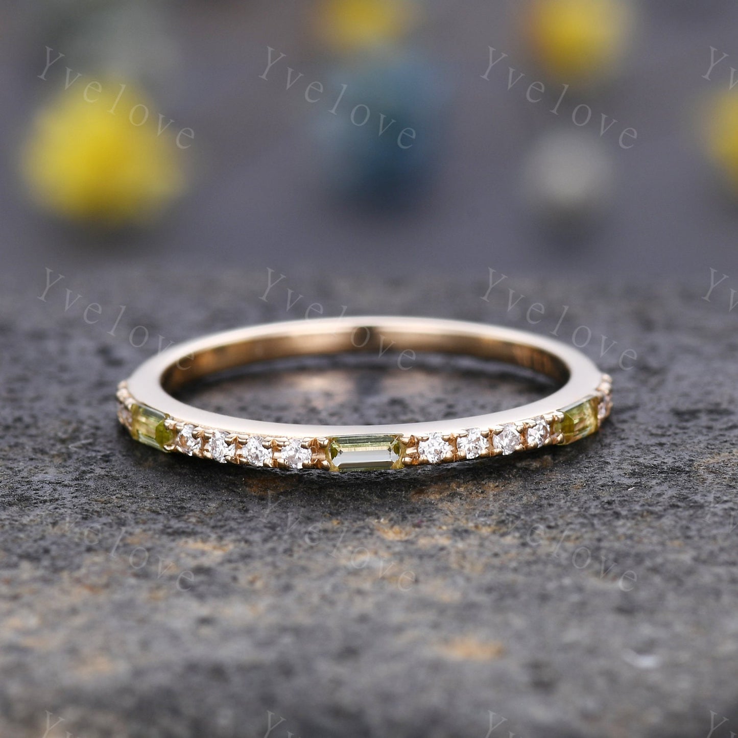 Custom order for Nichole,baguette peridot and round sapphire,silver,One in size 4.5 and one in size 6.5