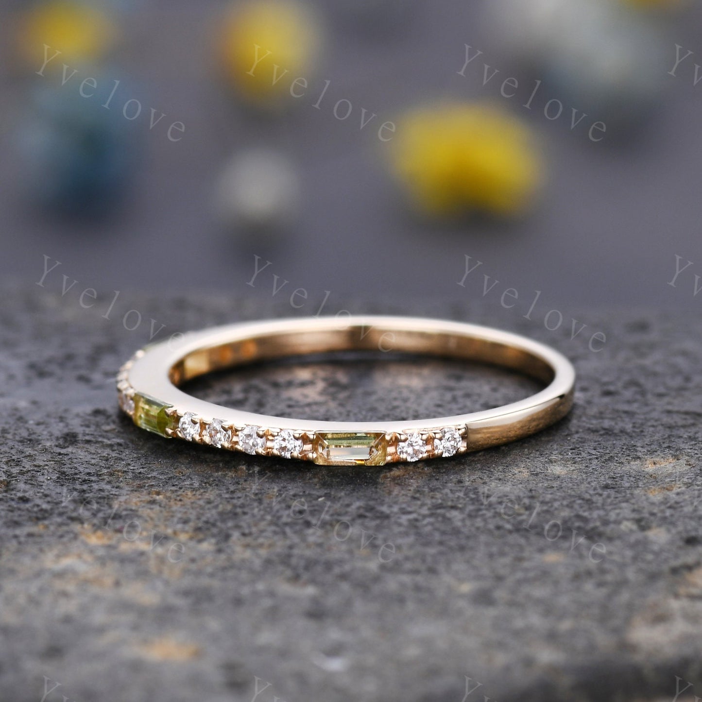Custom order for Nichole,baguette peridot and round sapphire,silver,One in size 4.5 and one in size 6.5