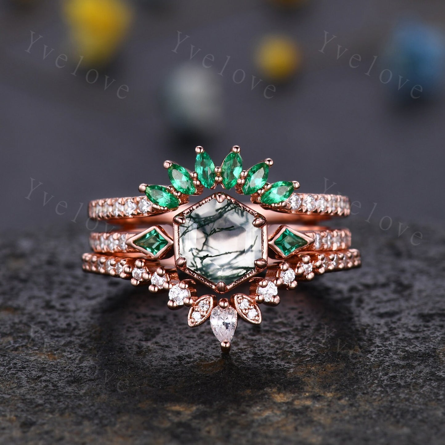 Enhancer Stacking Matching Wedding Band,Marquise Emerald Band,Moissanite Emerald Wedding Ring,Double curved Ring,Rose Gold Bridal Ring Gift