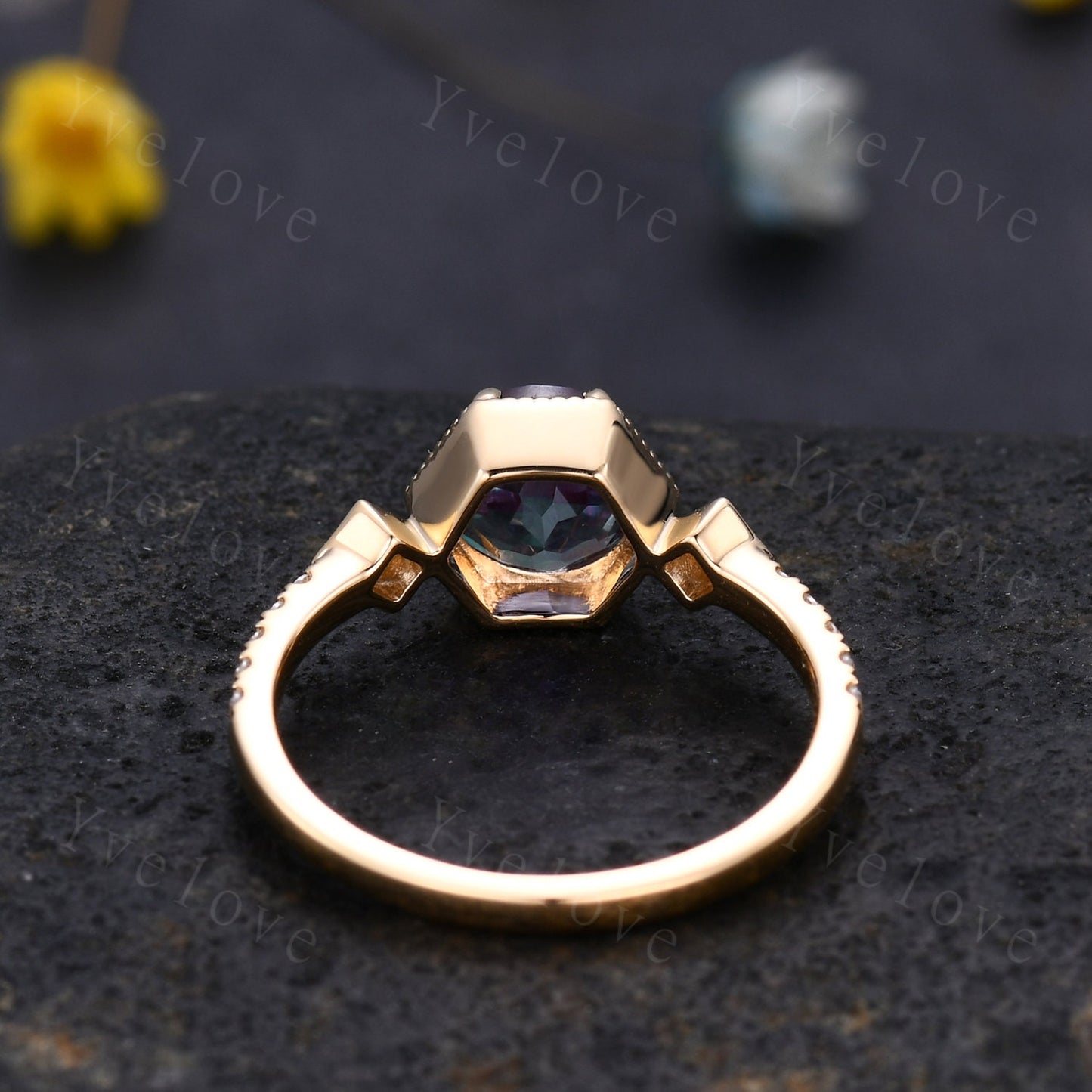 Dainty Alexandrite Engagement Ring,vintage promise ring,Unique Women Bridal Stacking Band 14k Solid Gold Diamond Wedding ring gift for her