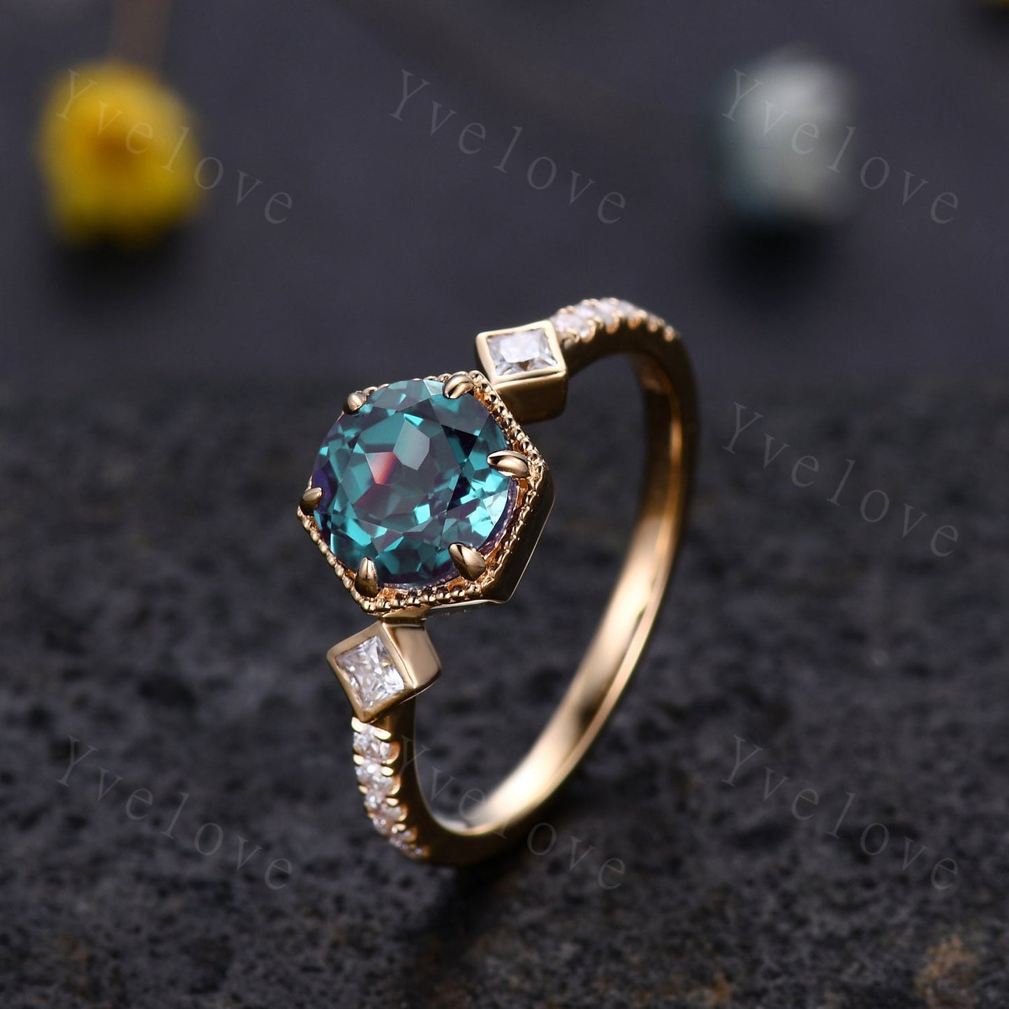 Dainty Alexandrite Engagement Ring,vintage promise ring,Unique Women Bridal Stacking Band 14k Solid Gold Diamond Wedding ring gift for her