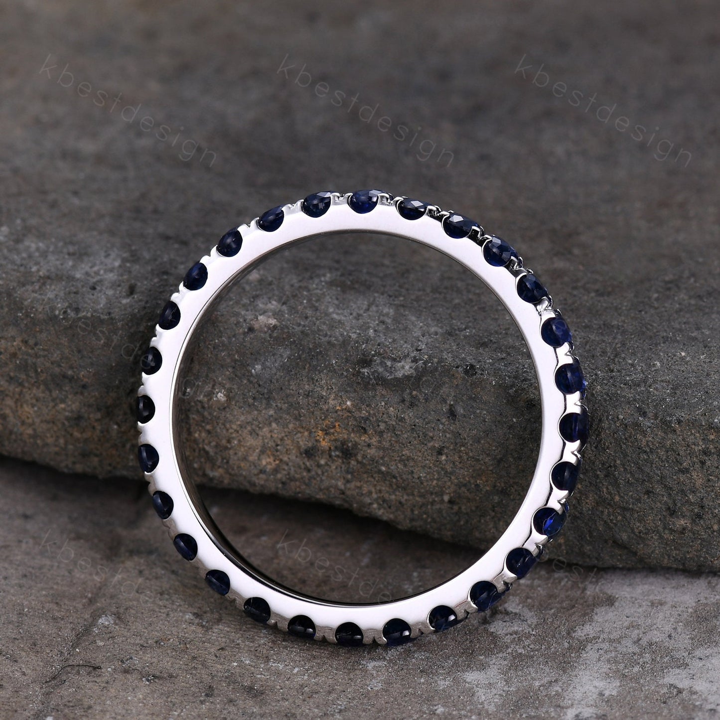 2mm Sapphire Eternity Band 925 Sterling Silver Blue Sapphire Wedding Band September Birthstone Ring Pave Stacking Matching Band Gift for Her