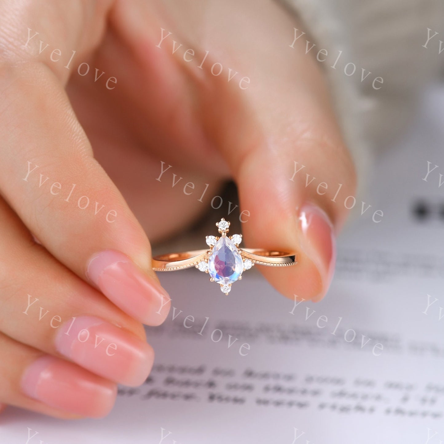 Pear Moonstone engagement ring rose gold ring for women Milgrain ring teardrop moonstone ring art deco unique promise Ring Gift for her