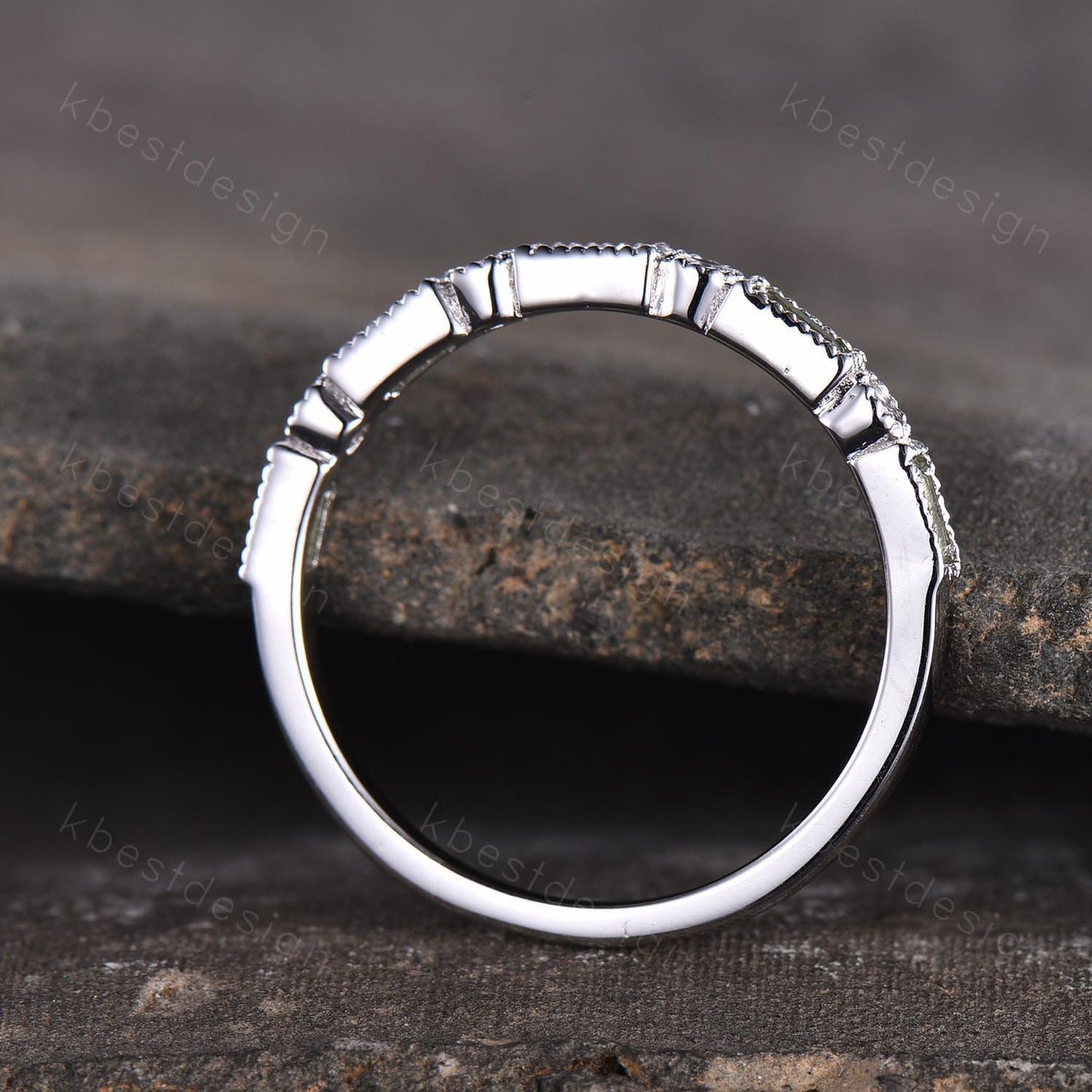 Peridot Opal Wedding Band Women Silver Stacking Band Half Eternity Baguette Band Unique Stacking Ring Matching Band Anniversary Ring Gift