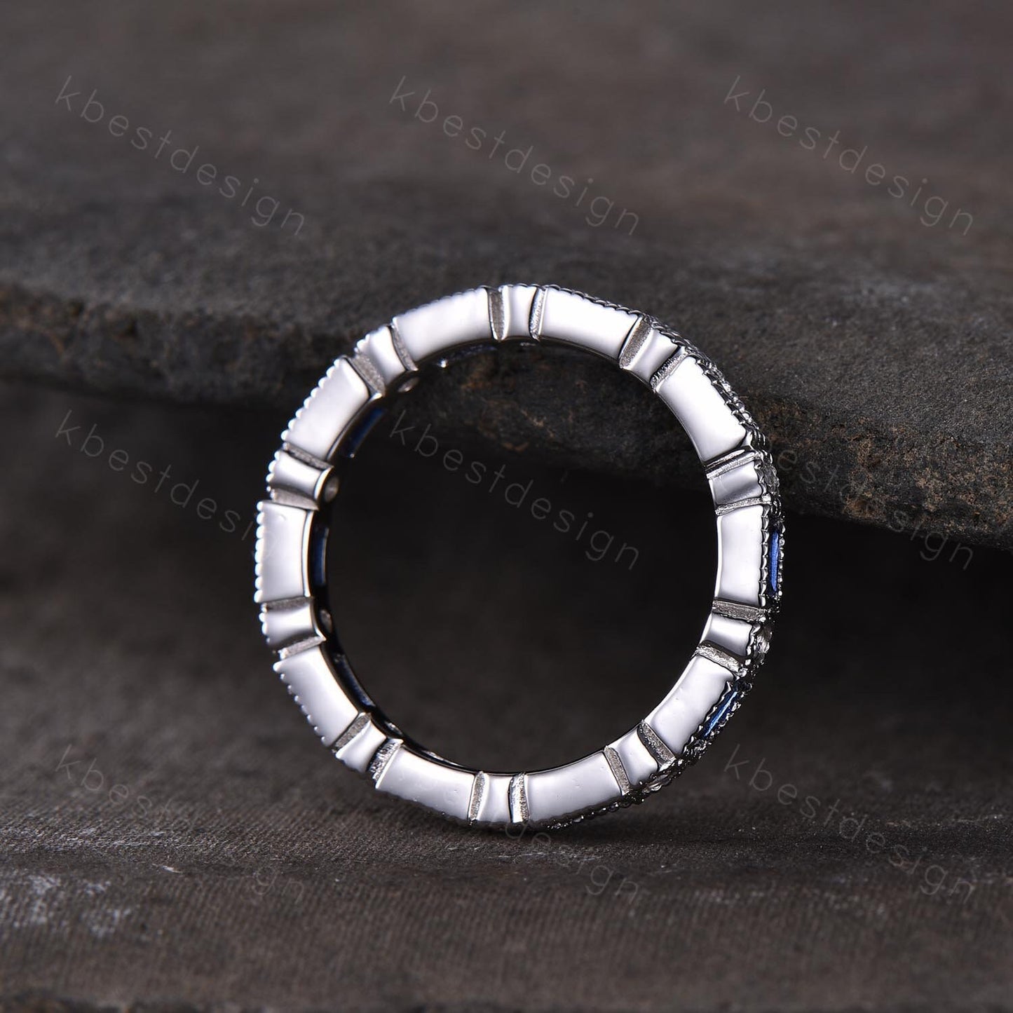 Eternity Band, Blue Sapphire Wedding Band, Sterling Silver Ring, Sapphire Opal Ring, September Birthstone Ring, Vintage Stacking Band